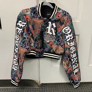 Rockstar Original Bomber Jacket Multicolor Floral Tapestry Cropped Size L